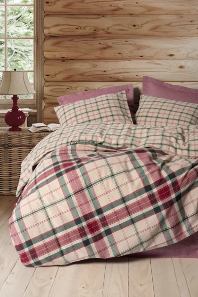Cotton Box Warm Flanel Tek Kişilik Nevresim Takımı Jamil Bordo ürün görseli 1