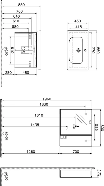 Vitra Step 85 cm Tik Banyo Dolabı Takımı 61533 - Resim 2
