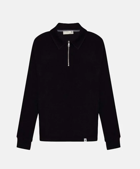 WWF Basic Super Soft Çeyrek Fermuarlı Sweatshirt - Siyah ürün görseli 1