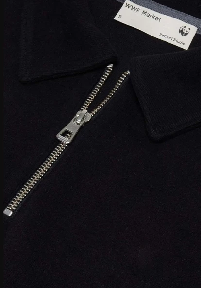 WWF Basic Super Soft Çeyrek Fermuarlı Sweatshirt - Siyah - Resim 2