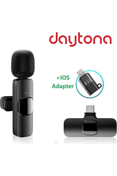 Daytona K9 Type-c Lightning Wireless Dönüştürücülü Android Telefon Tablet Ipad Yaka Mikrofonu ürün görseli 1