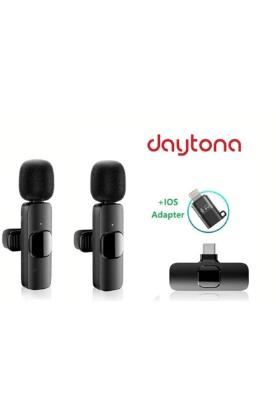 Daytona K9-D2 Lightning-TYPE-C Wireless (Kablosuz Mikrofon) Dönüştürücülü Çiftli Yaka Mikrofonu ürün görseli 1