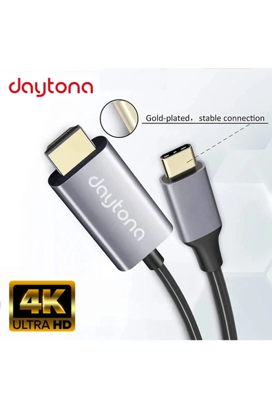 Daytona Ch-01 Type-C To 4K Ultra Full Hd Hdmı Usb-C Tak Çalıştır Görüntü Aktarım Kablosu-2M ürün görseli 1