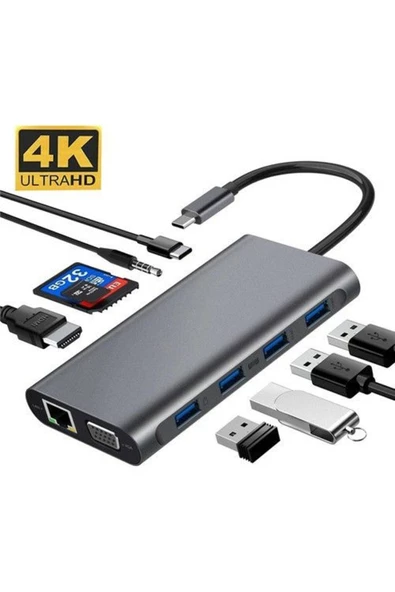 Daytona Fc31-G Gigabit Type-c to 3xusb 3.0 4k1080p Hd Hdmı Vga Rj45 Pd Aux Sd Tf 11ın1 Çevirici ürün görseli 1