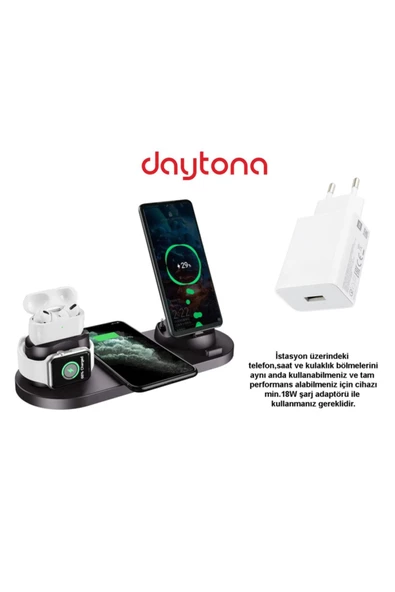 Daytona Bw06-s Wireless Iwatch Airpods Iphone Samsung Kablosuz Hızlı Şarj Standı &18w Adaptör ürün görseli 1
