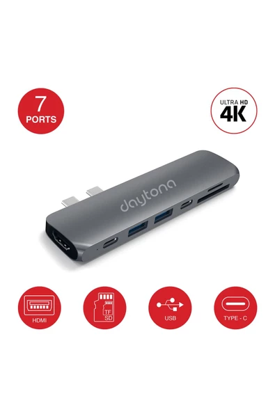 Daytona Fc03 Macbook Uyumlu 7in2 Type-c Hd 4k Card Reader & Hub ürün görseli 1