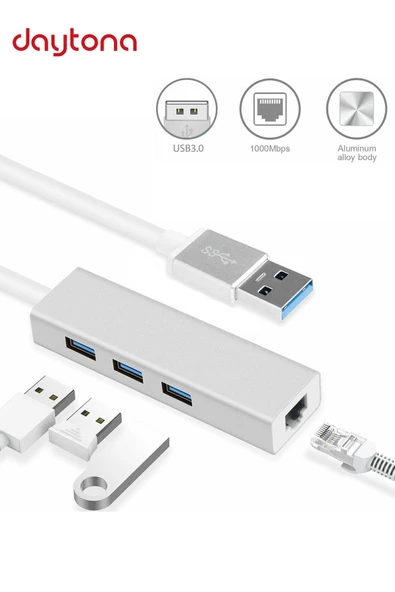 Daytona Fc06 3 Bağlantı Usb3.0 To 3usb3.0 Ethernet Kablolu Çevirici ürün görseli 1