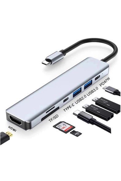 Daytona Ch-13C Type-C To 2' Usb 3.0 Sd Tf 4K Hd 1080P Hdmı Pd Kart Okuyucu Çevirici Hub ürün görseli 1