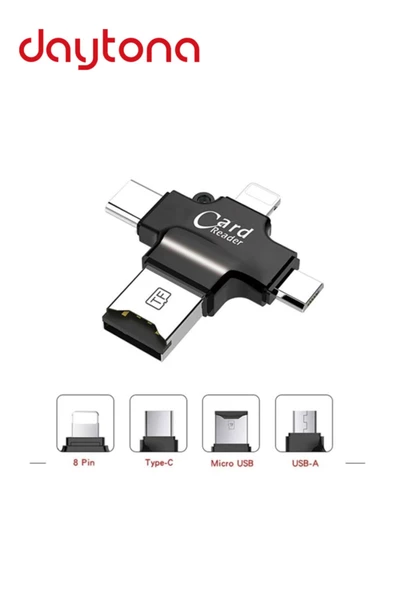 Daytona Hc05 Type-c Lightning Usb-a Microsd Kart Okuyucu Adaptör - Siyah ürün görseli 1