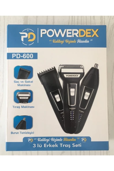 POWERDEX Traş Seti Erkek Saç Sakal 3 Pd-600 3 Lü Ayrı Bıçak Değiştirebilme - Aynı Gün Bedava Kargo ürün görseli 1