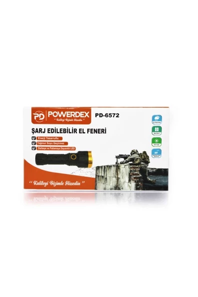 POWERDEX Pd-6572 Su Geçirmez Şarjlı Profesyonel El Feneri ürün görseli 1