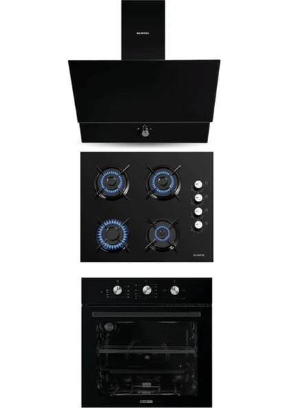 Kumtel Turbo Kristal Siyah Cam Ankastre Set (Da6-830 Davlumbaz + Ko-40 Tahdf Ocak + B66-Sf2 Fırın) ürün görseli 1