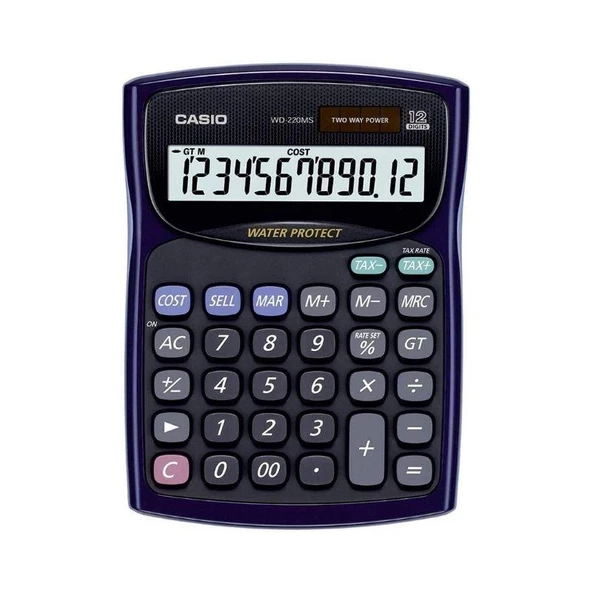 Casio WD-220MS-BU Hesap Makinesi Suya-Toza Dayanıklı 12 Hane ürün görseli 1