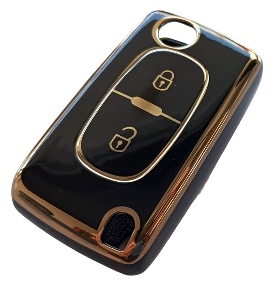 Peugeot Partner 207 307 308 407 Uyumlu Kumanda Anahtar Kılıfı Oto Anahtarlık Siyah Gold ürün görseli 1