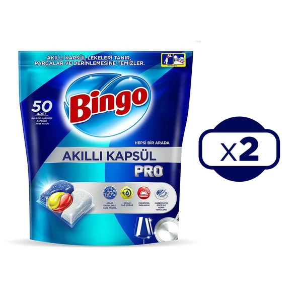 Bingo Akıllı Kapsül Pro Bulaşık Makinesi Deterjanı Tableti 50'li x 2 Adet (100 Kapsül) ürün görseli 1