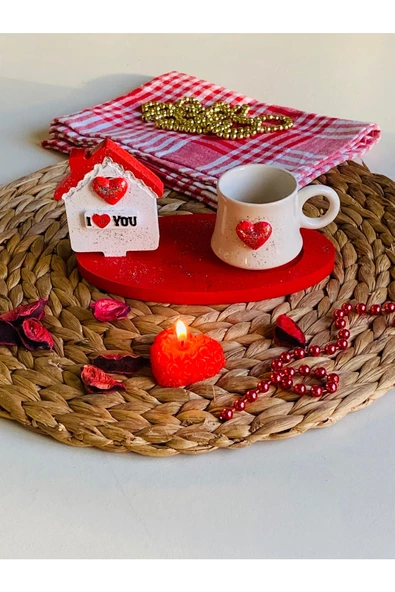 Sevgililer Günü Özel I Love You Kalpli Kahve Fincan Seti ürün görseli 1