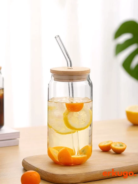 Bambu Kapaklı Pipetli Borosilikat Sunum Bardağı, Kahve Bardağı, Isı Dayanıklı Bardak (600 ml) Coollime ürün görseli 1