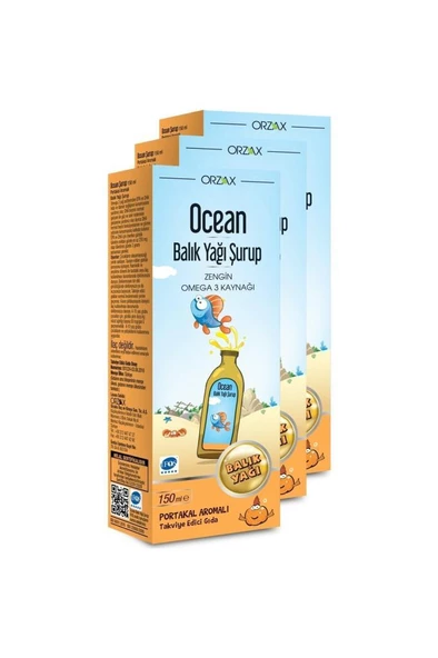 Orzax Ocean Balık Yağı Şurubu Portakal Aromalı 150ml | 3 Adet ürün görseli 1