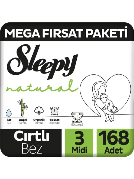 Sleepy Natural 3 Numara Midi 168'li Bebek Bezi ürün görseli 1