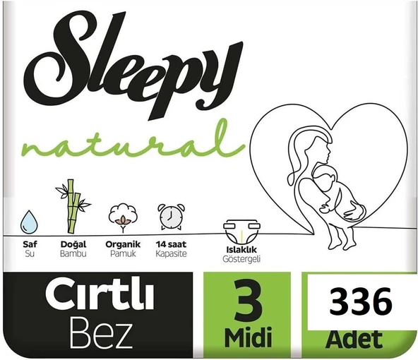 Sleepy Natural 3 Numara Midi 336'lı Bebek Bezi ürün görseli 1