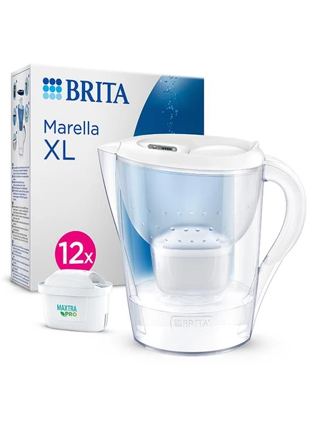 BRITA Marella XL 12 x Maxtra Pro All-In-1 Filtreli Su Arıtma Sürahisi - Beyaz ürün görseli 1