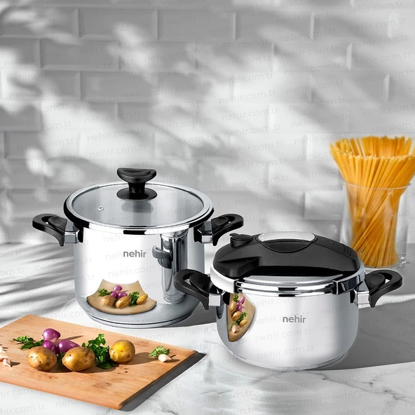 Nehir Silver Matik 4 Prç (4+7lt)Düdüklü Tencere Set - Resim 2