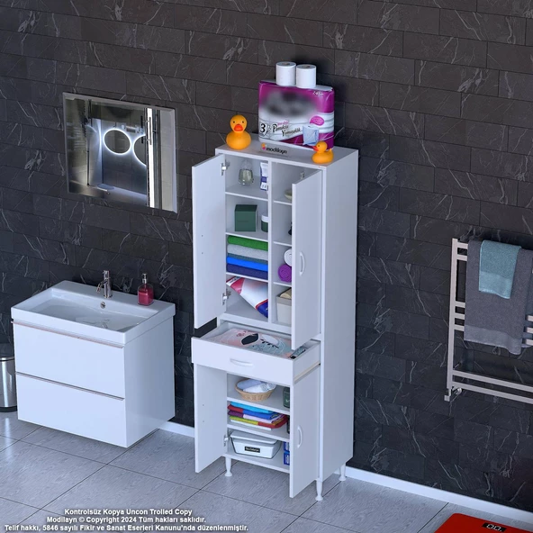Modilayn YENİ AFRA 65 x 173 x 32,5 cm 1 Çekmece 4 Kapak 7 Raf 10 Bölme Çok Amaçlı Banyo & Mutfak Dolabı  ürün görseli 1