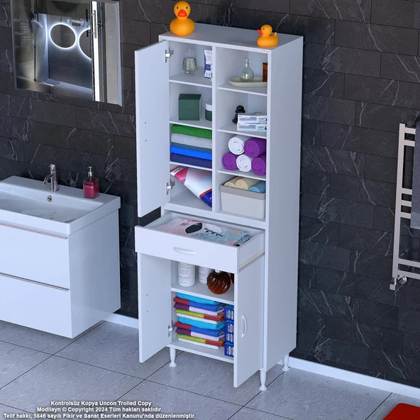 Modilayn AFRA 65x173x32,5 cm 1 Çekmece 3 Kapak 7 Raf 10 Bölme Çok Amaçlı Banyo & Mutfak Dolabı  ürün görseli 1