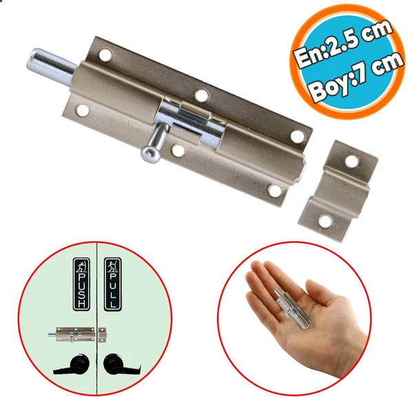 Metal Küçük Mavzer Sürgü Sürgülü Sürgüsü Kilit Saten 25x70 mm Kapı Pencere Emniyet Kilidi ürün görseli 1