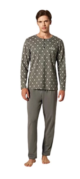 Pijadore Erkek Gri Pamuklu Uzun Kollu Pamuklu Pijama Takımı 1757 ürün görseli 1