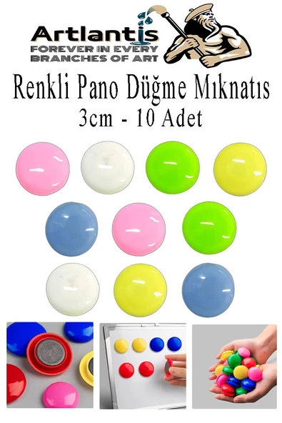 Renkli Pano Düğme Mıknatısı 10 lu 1 Paket Manyetik Yuvarlak Mıknatıs Buzdolabı Renkli Plastik Kaplı Dekarasyon Hobi Etkinlik ürün görseli 1