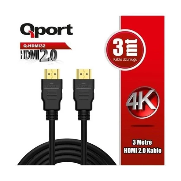 QPORT Q-HDMI32 3metre HDMI Görüntü Kablosu Gold 4K 60HZ 1.4v 2.0V ürün görseli 1