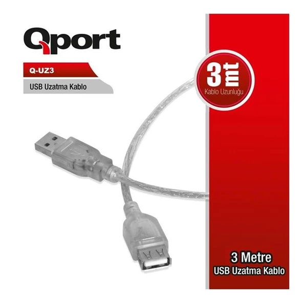 QPORT 3metre Q-UZ3 USB 2.0 Uzatma Kablosu ürün görseli 1