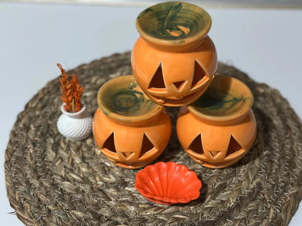 Cadılar Bayramı (Halloween) Özel Kabak Seramik Buhurdanlık/Mumluk (1 ADET). ürün görseli 1