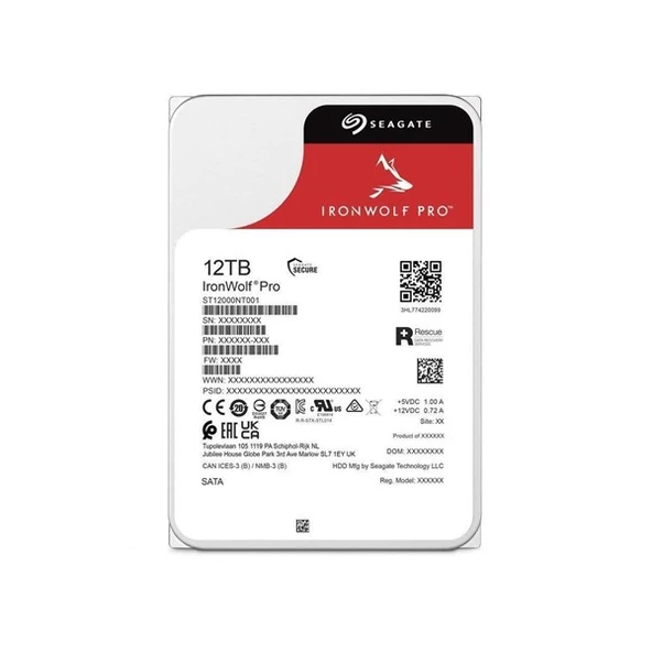 SEAGATE 12TB IRONWOLF PRO ST12000NT001 256MB 7200 RPM NAS DİSKİ ürün görseli 1