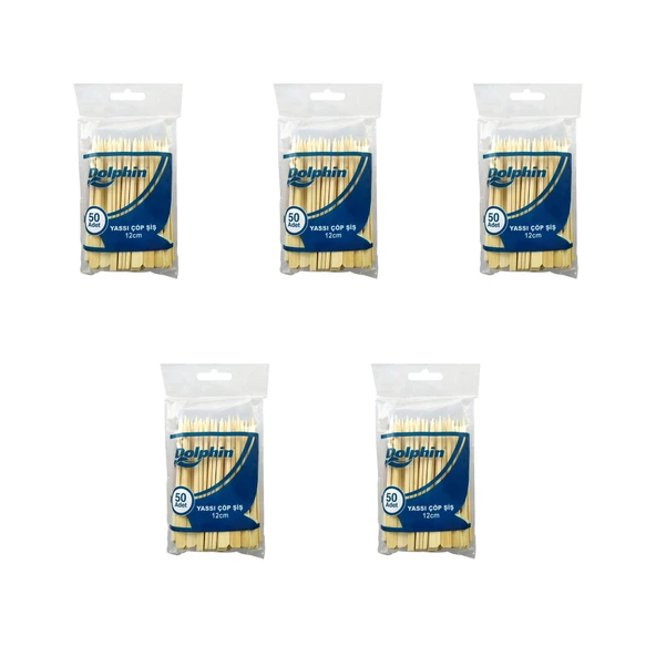 Dolphin Ahşap Yassı Tutamaklı Saplı Çöp Şiş - Boy : 12 Cm. - 50 Adetlik 5 Paket ürün görseli 1