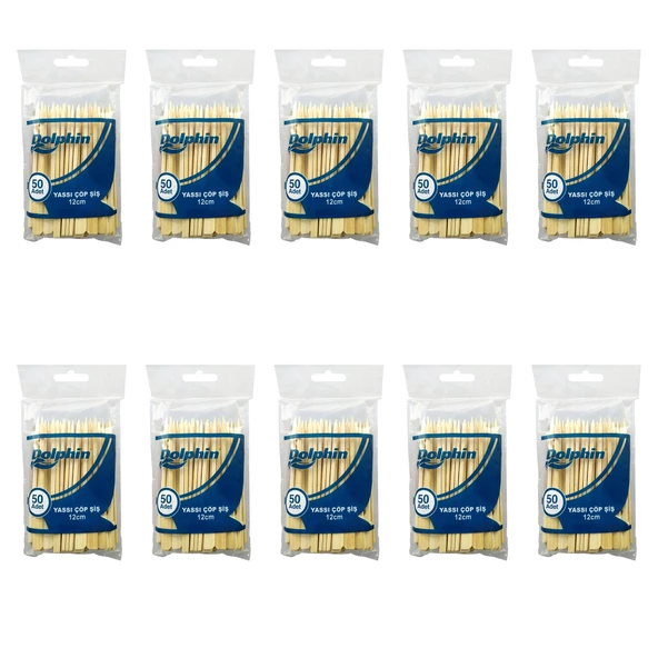 Dolphin Ahşap Yassı Tutamaklı Saplı Çöp Şiş - Boy : 12 Cm. - 50 Adetlik 10 Paket ürün görseli 1