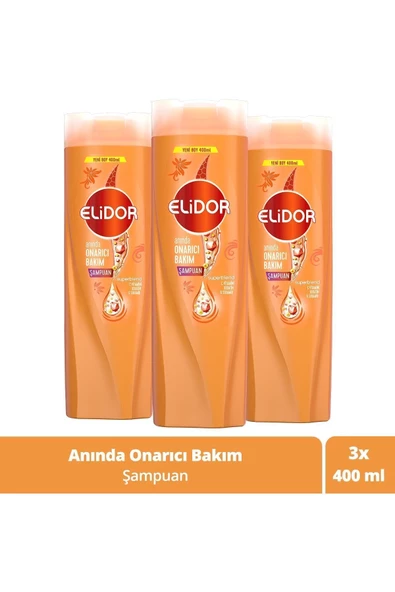 Elidor Superblend Saç Bakım Şampuanı Anında Onarıcı Bakım C Vitamini Keratin Seramid 400 ml x3 Adet ürün görseli 1