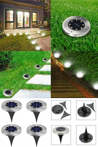 8 Ledli Solar Güneş Enerjili Işık Bahçe Dekor Aydınlatma Lambası 4 Adet Disklight ürün görseli 1