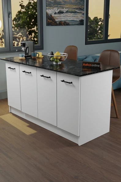 AEKA AE-2040 Vera Mutfak Adası Bar Masası Yemek Masası Dolaplı, Beyaz/S.MERMER Raflı, Çok Amaçlı 160 cm ürün görseli 1