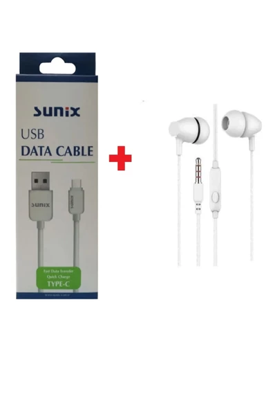 Sunix Fast Data Cable Usb Type C Sc-62 + Sunix Sx-08 Kablolu Kulaklık ürün görseli 1
