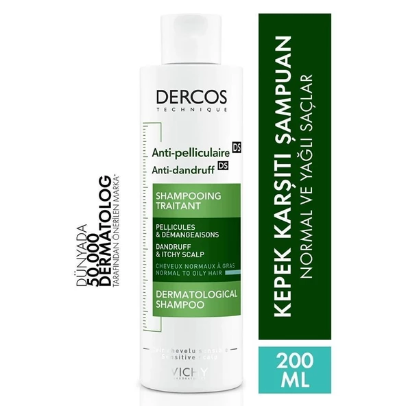 Vichy Dercos Anti-Pelliculaire Normal ve Yağlı Saçlar için Kepek Karşıtı Şampuan 200 ml ürün görseli 1