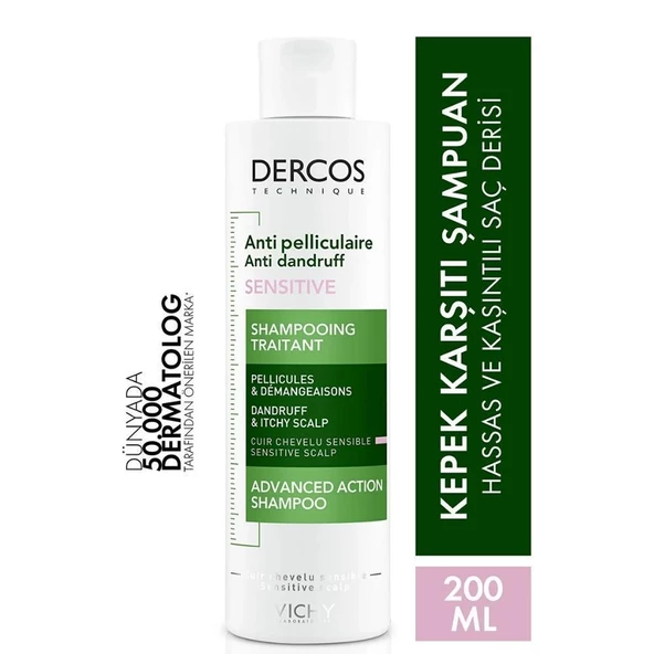 Vichy Dercos Anti Pelliculaire Sensitive Hassas Saç Derisi İçin Kepek Karşıtı Saç Bakım Şampuanı 200Ml ürün görseli 1