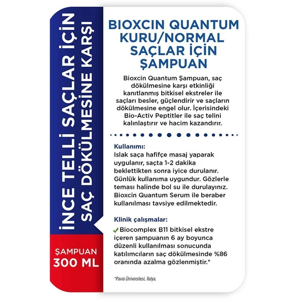 Bioxcin Quantum Kuru ve Normal saçlar için Şampuan 300 ml - Resim 5