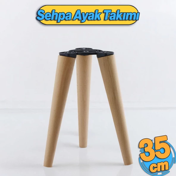 Ahşap Sehpa 3'lü Ayak Takımı Zigon Puf Tabure Ayağı Masa Ayakları 35 cm Bağlantı Aparatı Dahil ürün görseli 1