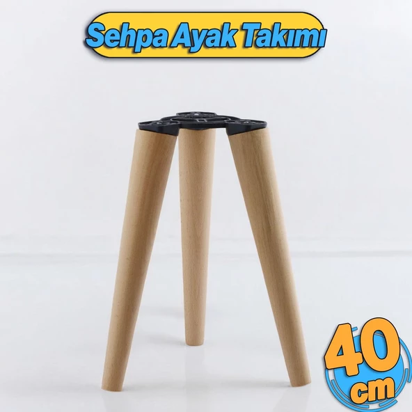Ahşap Sehpa 3'lü Ayak Takımı 40 cm Zigon Puf Tabure Ayağı Masa Ayakları 40 cm Bağlantı Aparatı Dahil ürün görseli 1