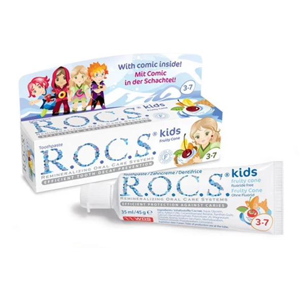 Rocs Kids Fruity Cone 3-7 Yaş Florürsüz Diş Macunu - Meyve Külahı 35 ml ürün görseli 1