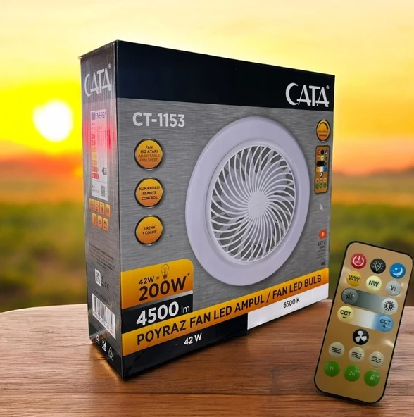 CATA Poyraz Fan 42w Ledli E-27 Duy a Takılabilen Kumandalı Vantilatör (Gizli Pervane) ürün görseli 1
