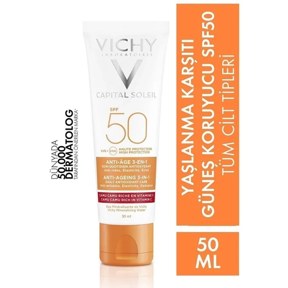 Vichy Ideal Soleil Anti-Age Yaşlanma Karşıtı Güneş Yüz Bakım Kremi SPF50 50ml ürün görseli 1