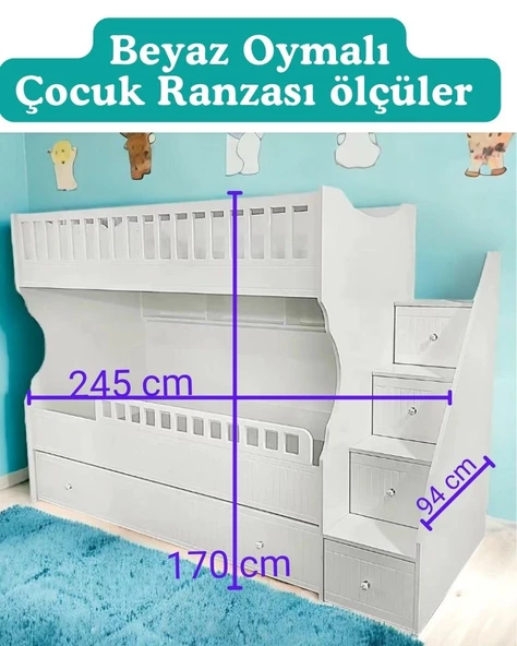 Beyaz Oymalı Çocuk Ranzası ürün görseli 1